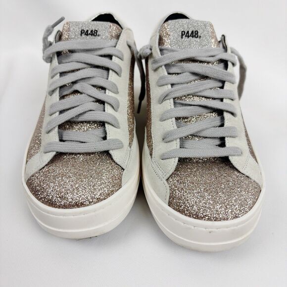 P448 Shoes - P448 John Gold Fur Fashion Sneakers Glitter Women’s Size US7-1/2-EU38